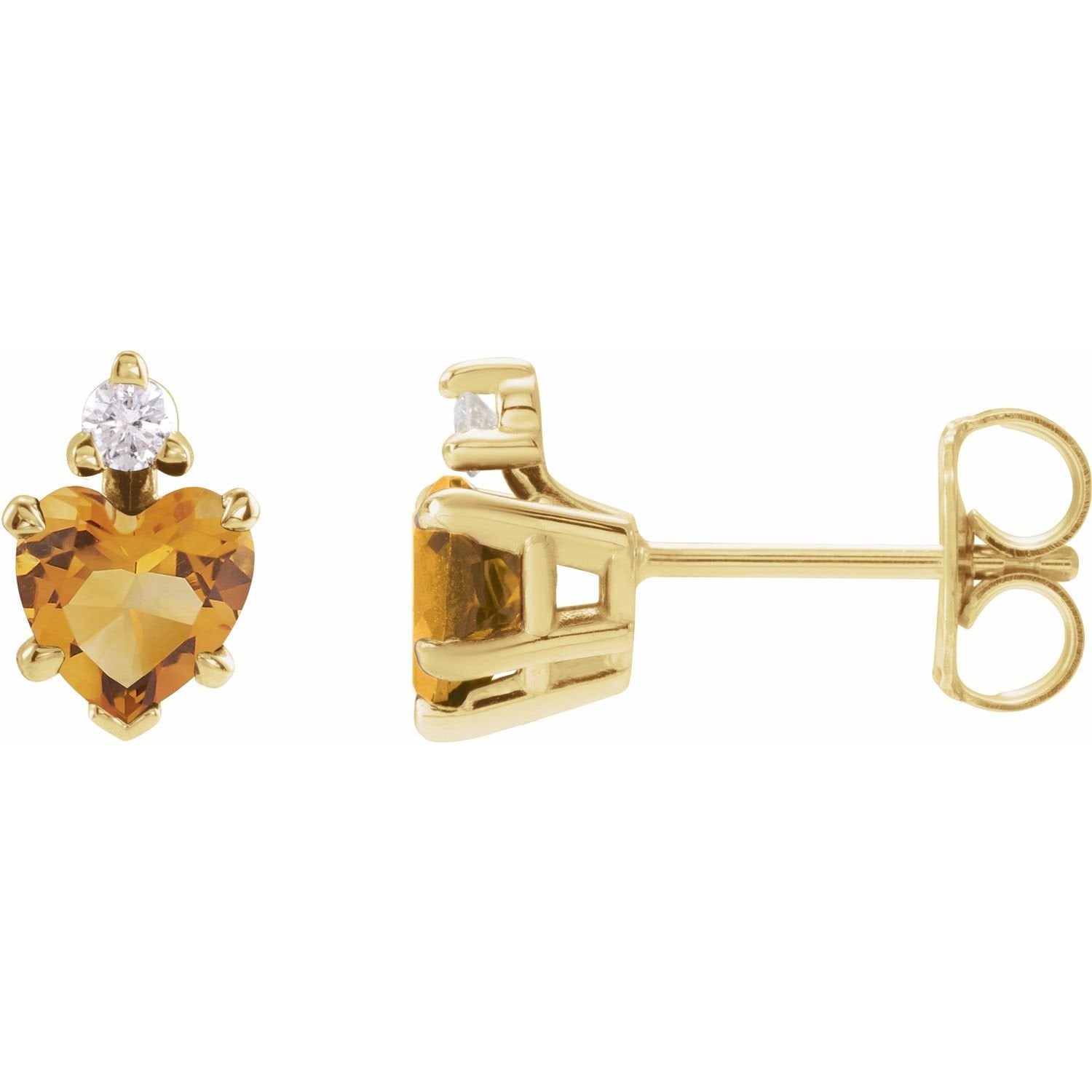 heart citrine stud earrings in 14k Yellow Gold