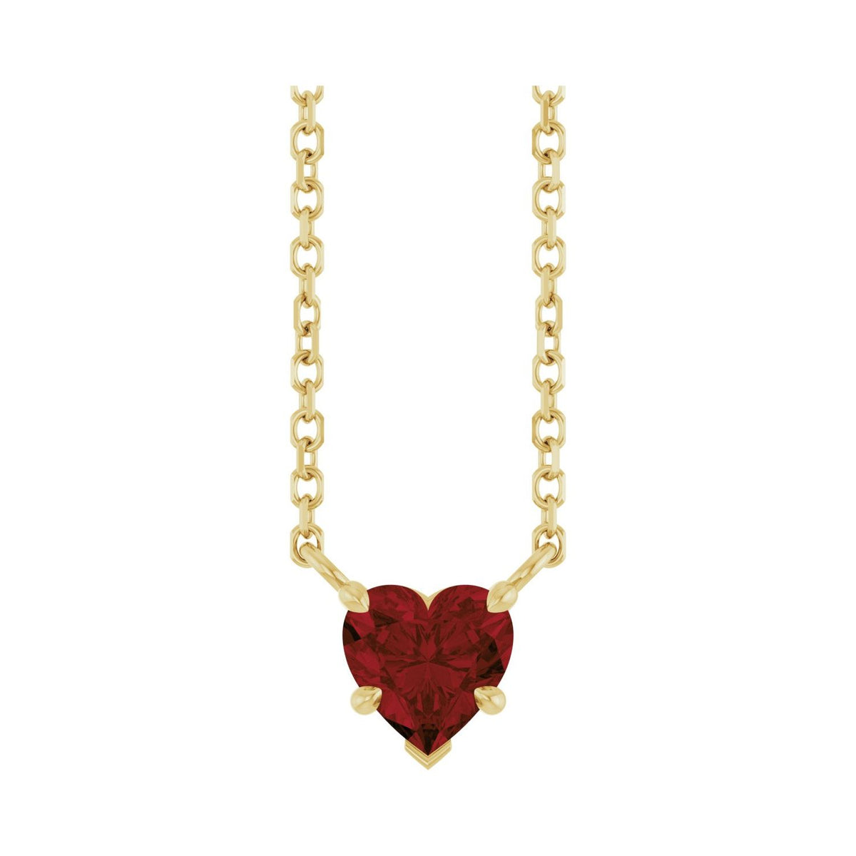Heart Garnet Solitaire Necklace in 14k yellow gold — shown on its included chain