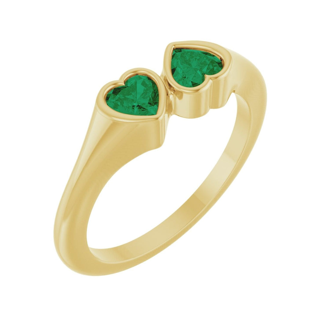 heart lab-grown emerald two-stone ring in 14k Yellow Gold