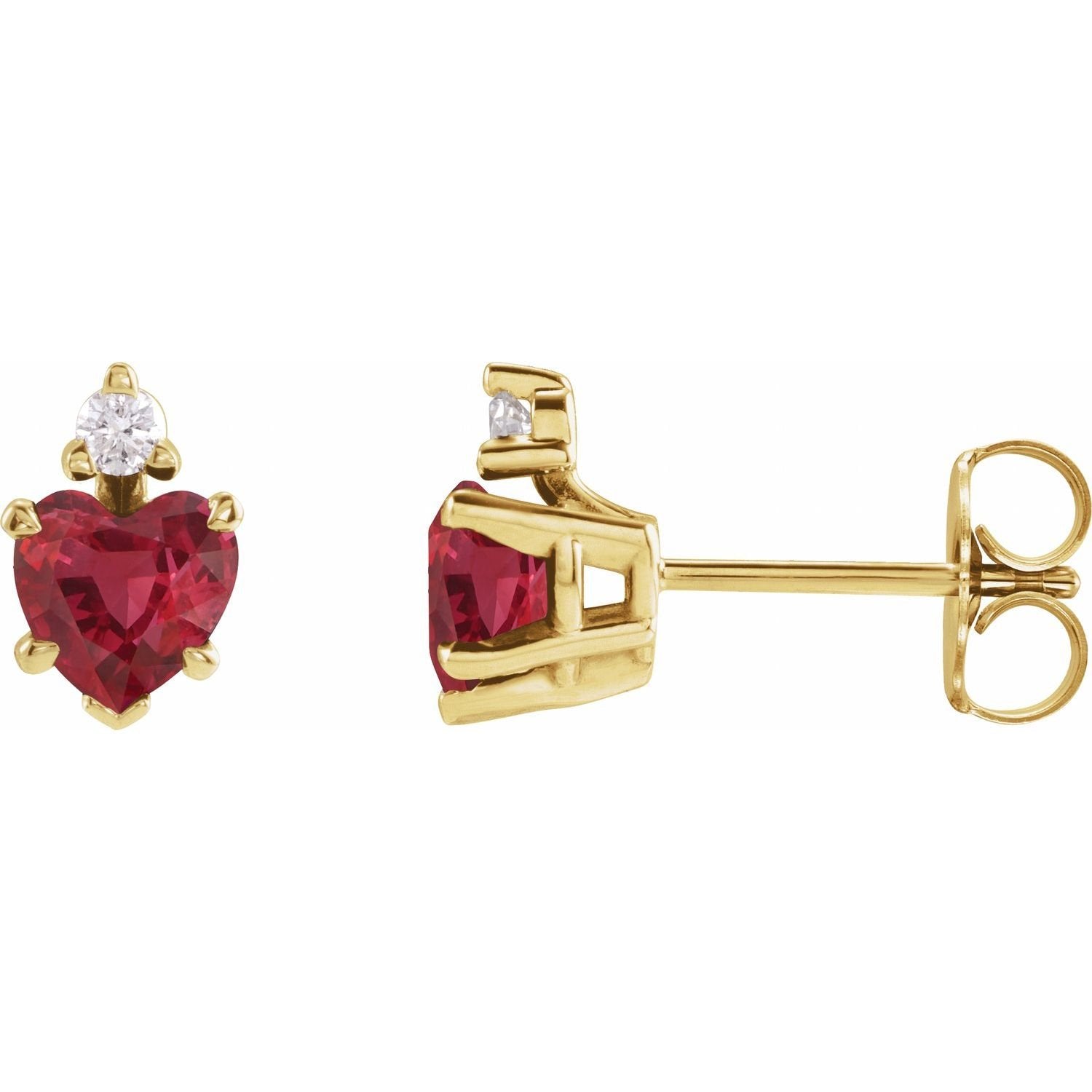 heart lab-grown ruby stud earrings in 14k Yellow Gold