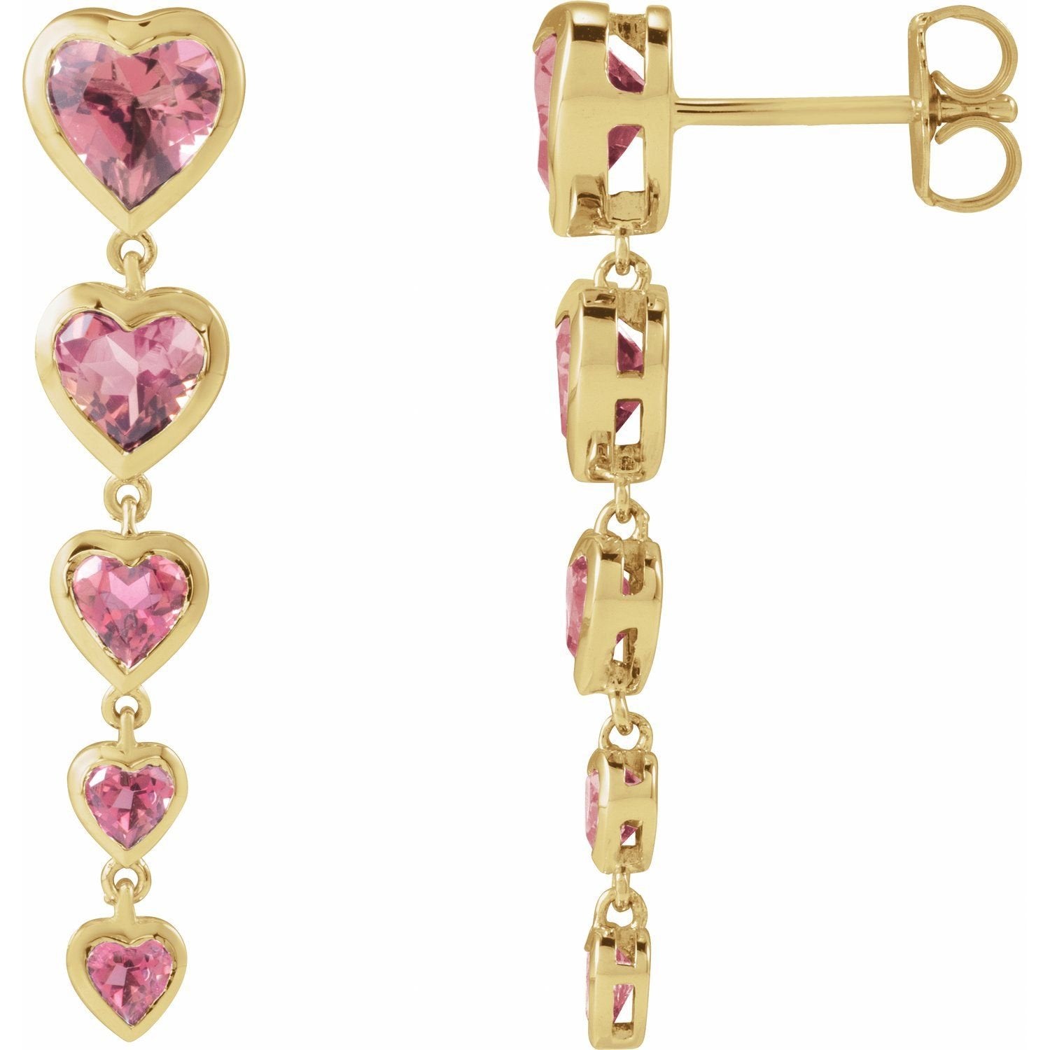 heart pink tourmaline earrings in 14k Yellow Gold