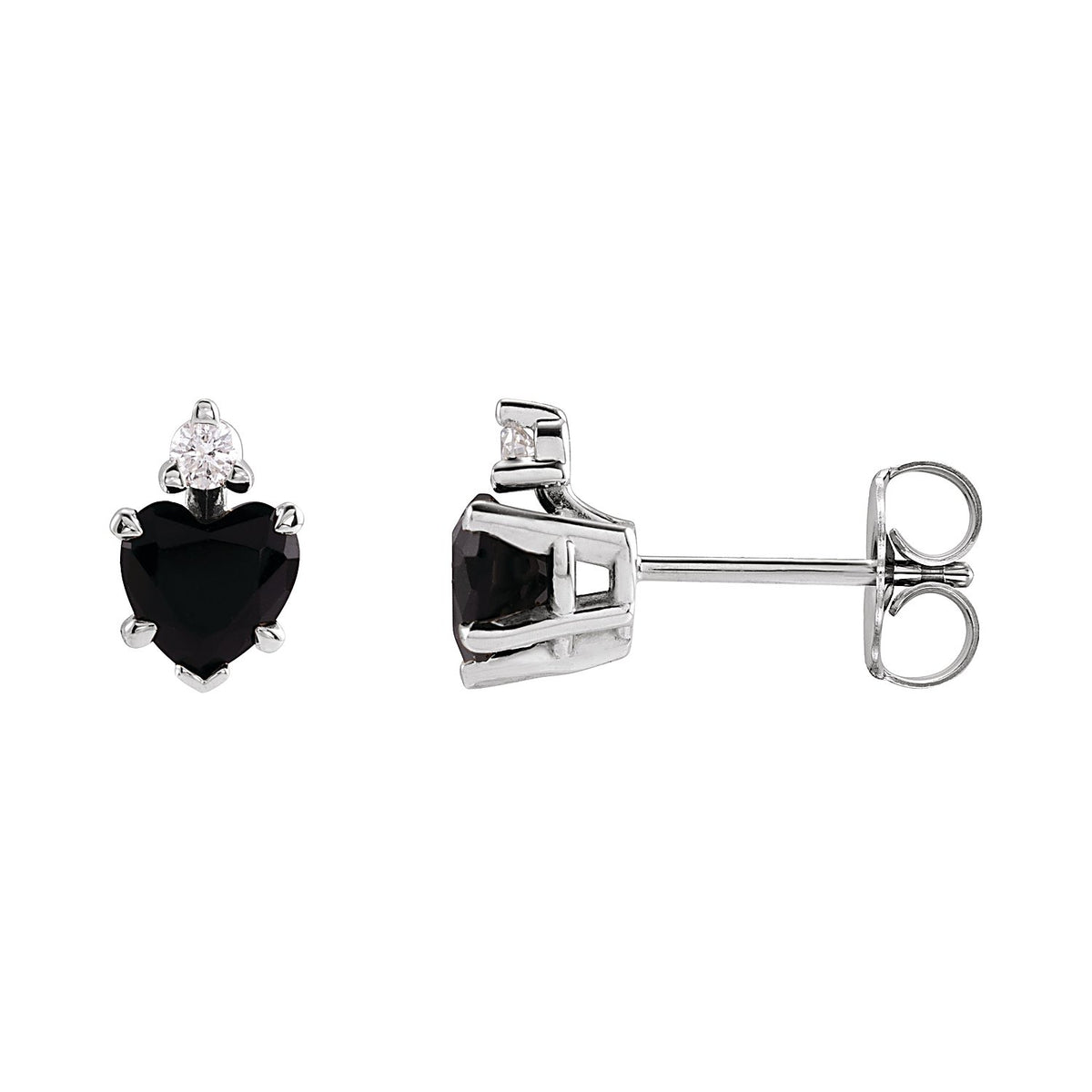Heart Black Onyx Stud Earrings in 14K White Gold