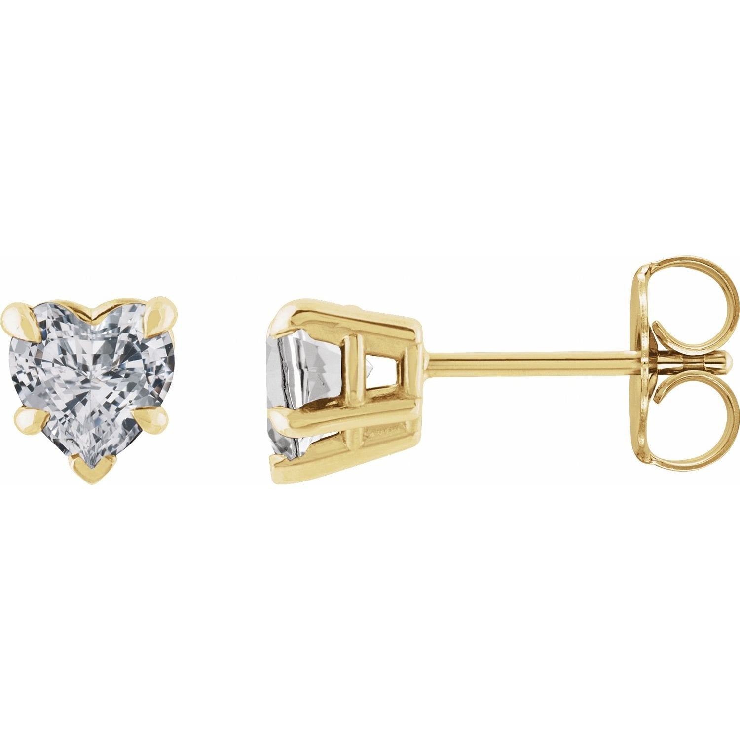 heart white sapphire stud earrings in 14k Yellow Gold