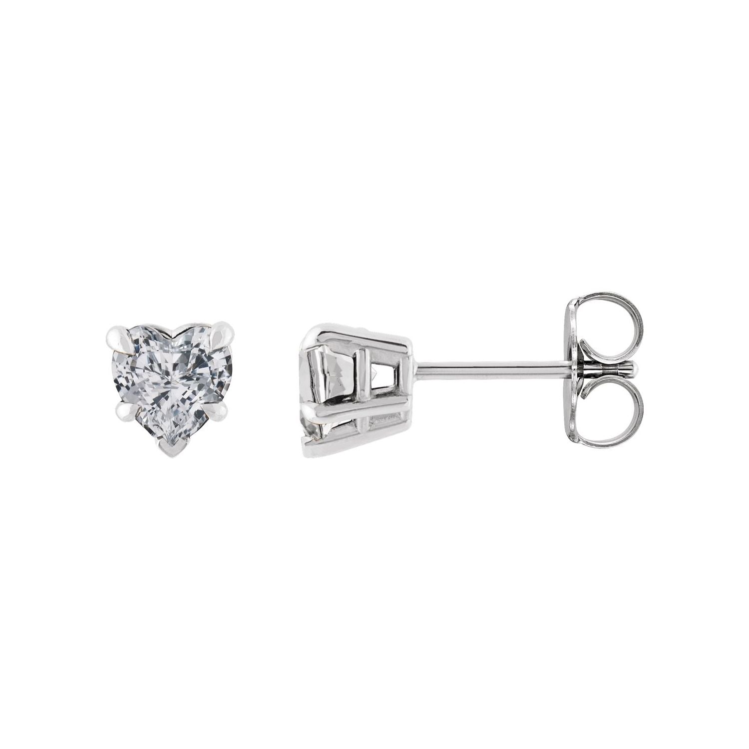 14K White Gold five-claw solitaire 5 mm heart-cut white sapphire stud earrings