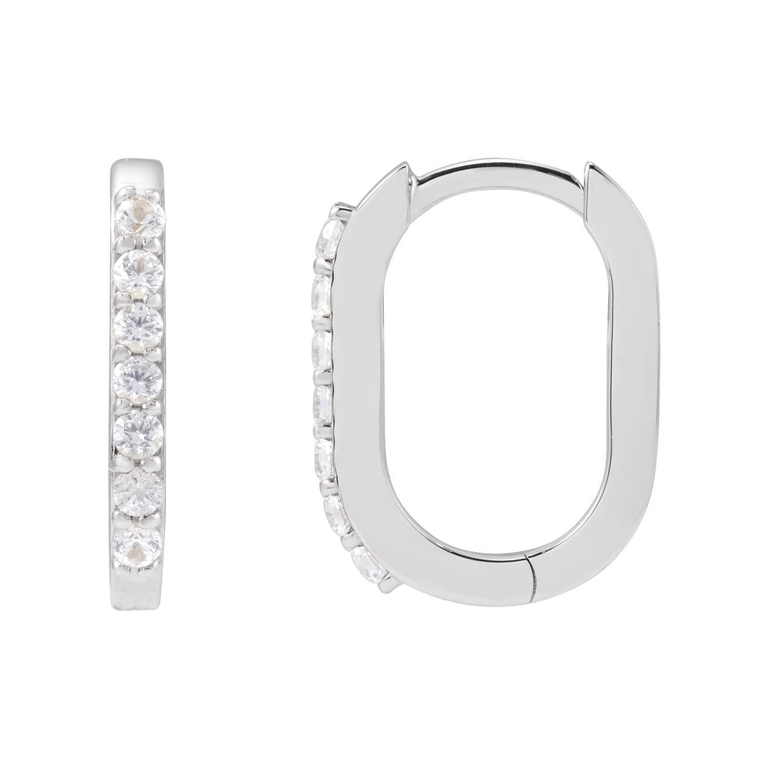 14K White Gold 14 mm hinged seven-stone diamond-cut white sapphire hoop earrings