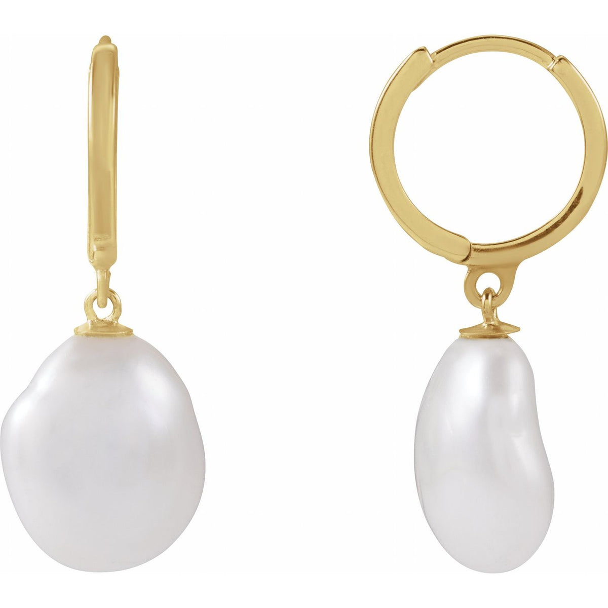 Keshi Freshwater Pearl Hoop Earrings in 14k yellow gold