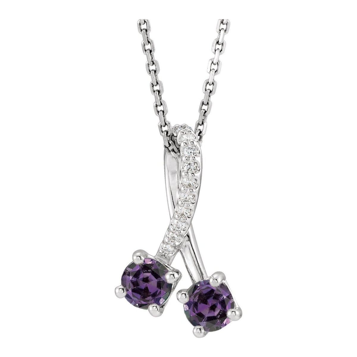 Lab-Grown Alexandrite Two-Stone Pendant in 14K White Gold