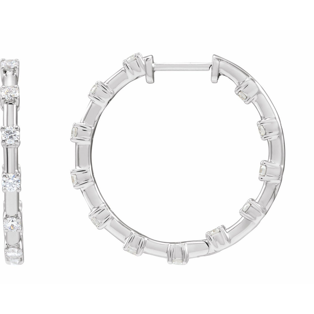 Lab-Grown Diamond Inside-Outside Hoop Earrings in 14k white gold