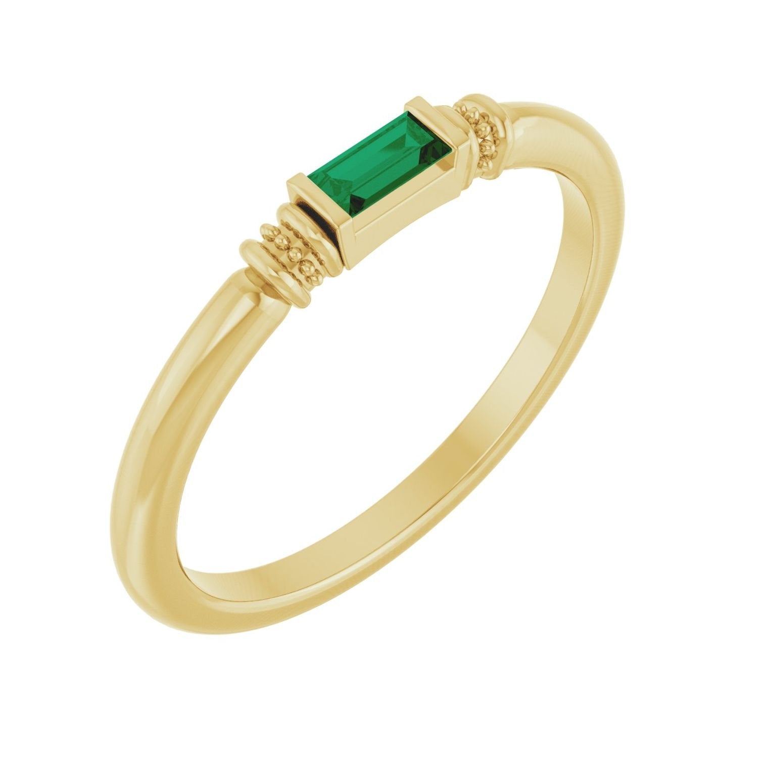 lab-grown emerald baguette stackable ring in 14k Yellow Gold