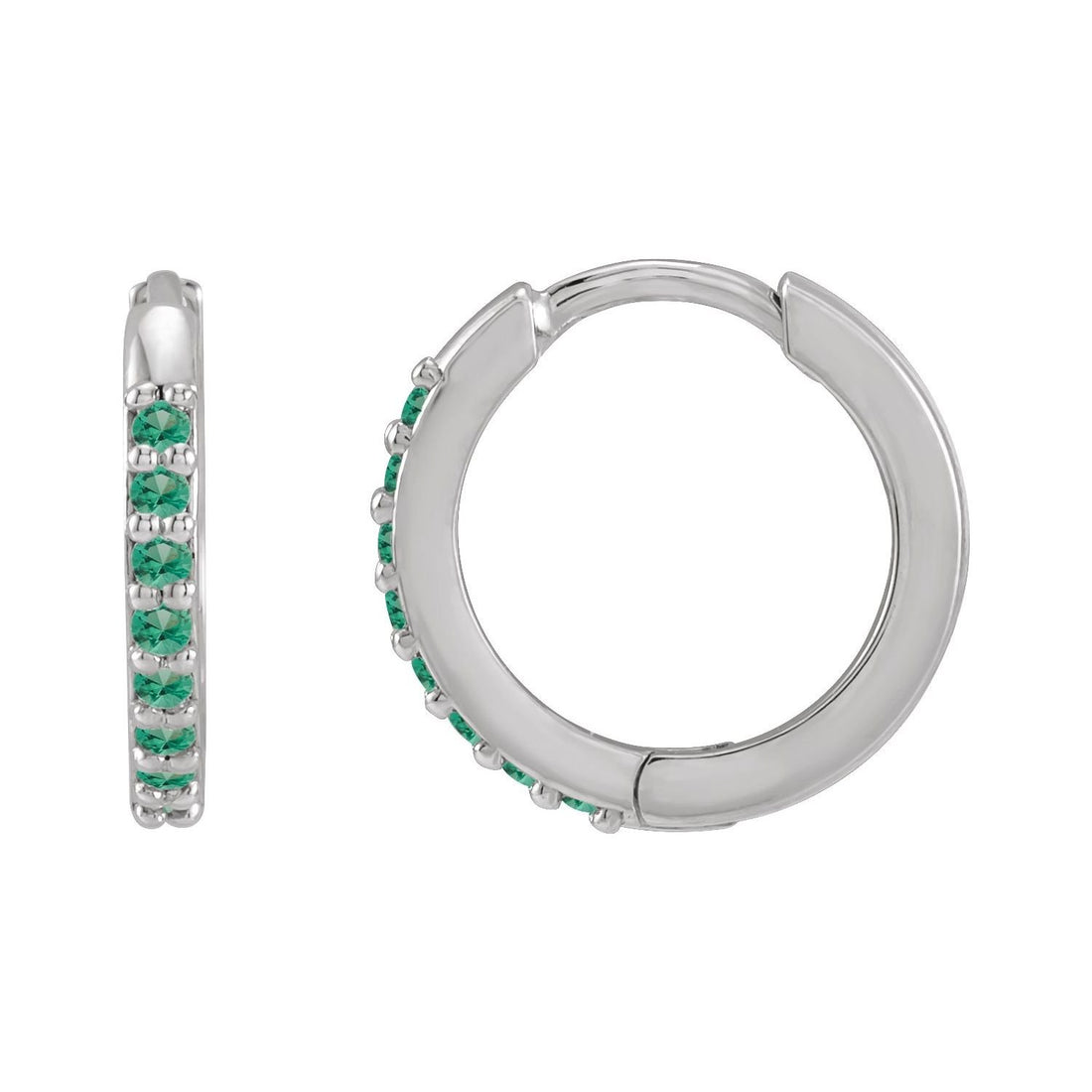 lab-grown emerald hinged hoop earrings in 14k White Gold