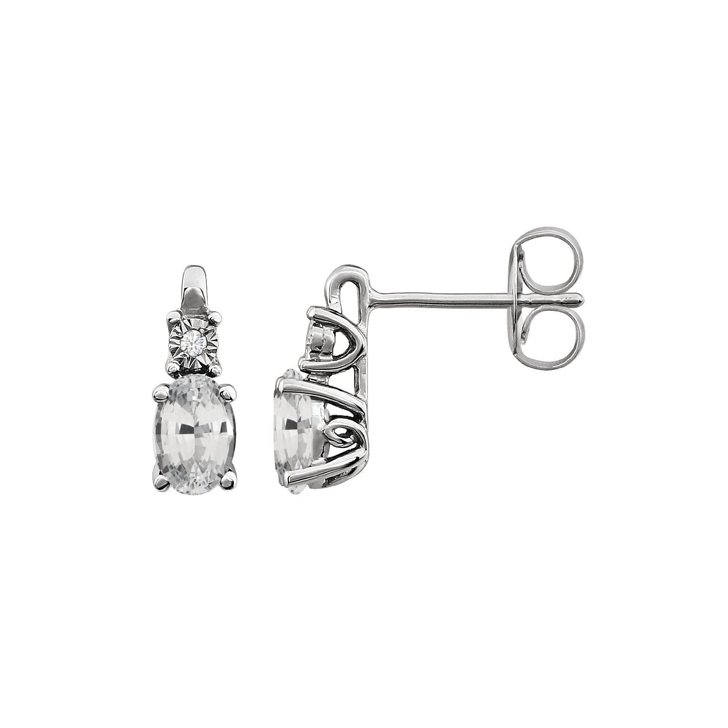 14K White Gold open-gallery 6 x 4 mm oval lab-grown white sapphire stud earrings