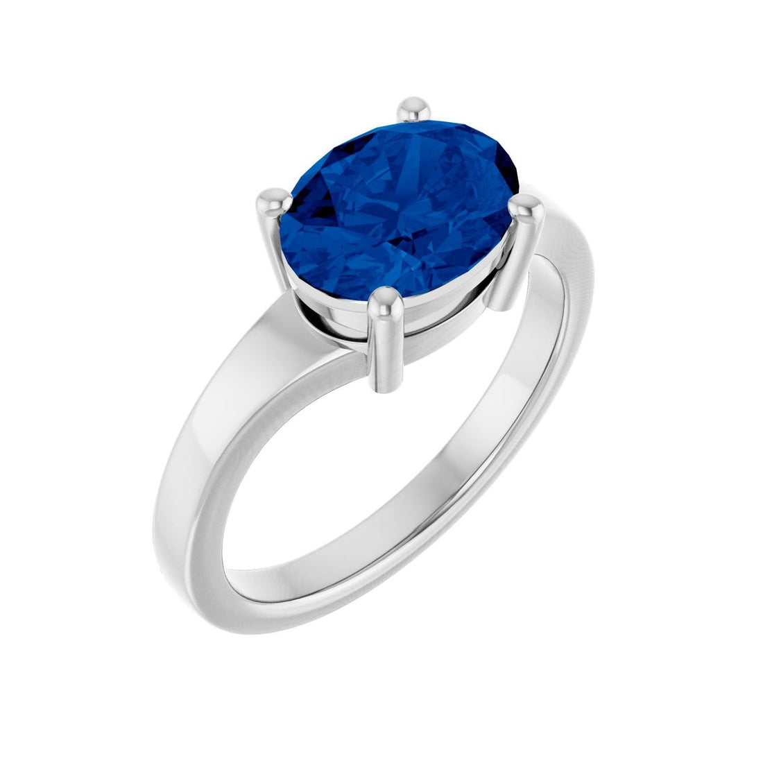 large oval lab-grown blue sapphire ring in 14k White Gold