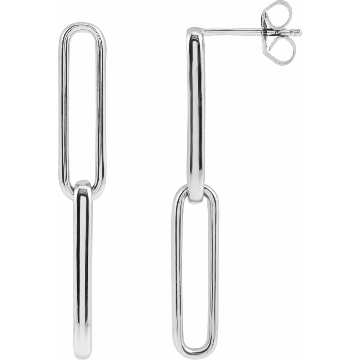 Long Paperclip Drop Earrings in 14k white gold