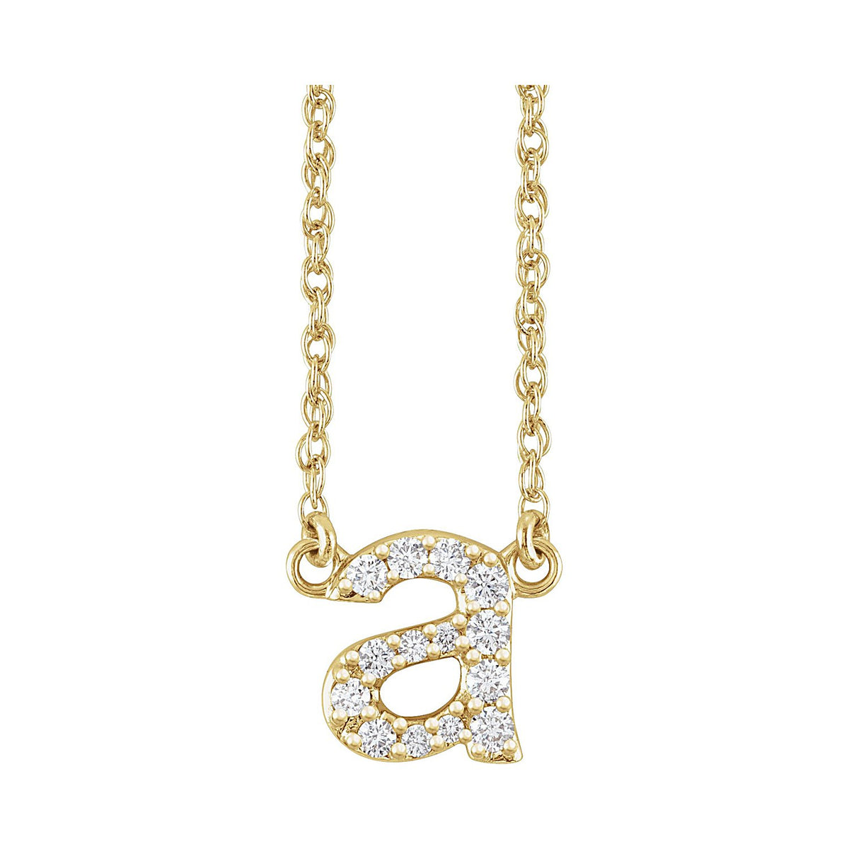 Lowercase Initial Necklace, letter A, 14K Yellow Gold