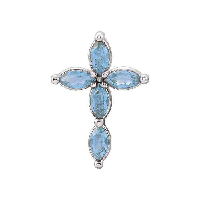 Marquise Aquamarine Cross Pendant in 14K White Gold