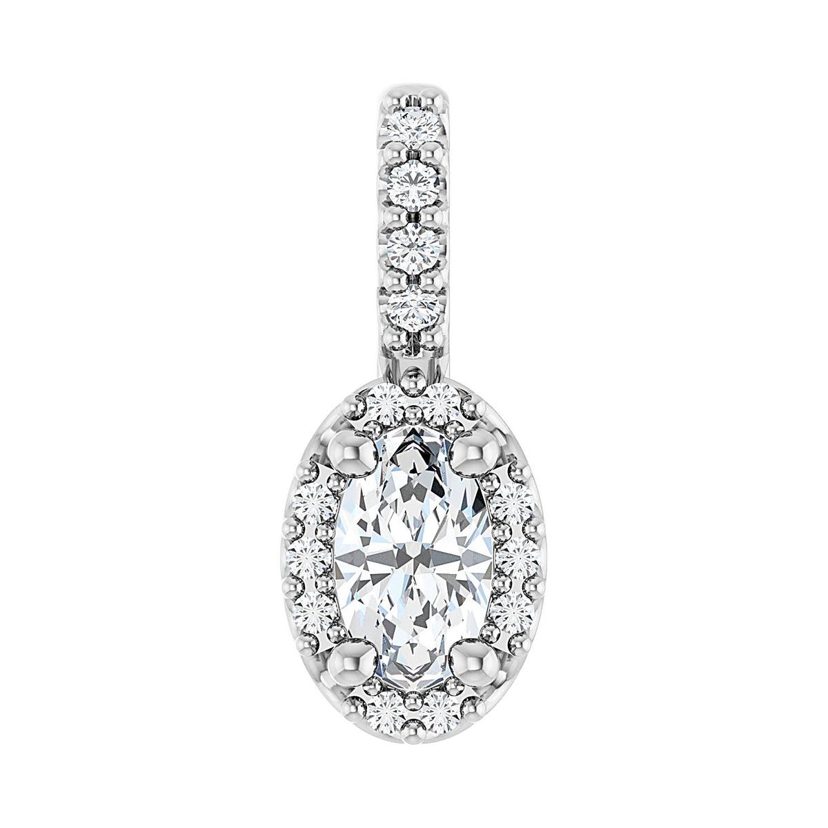 Marquise Diamond Halo Moissanite Pendant in 14K White Gold