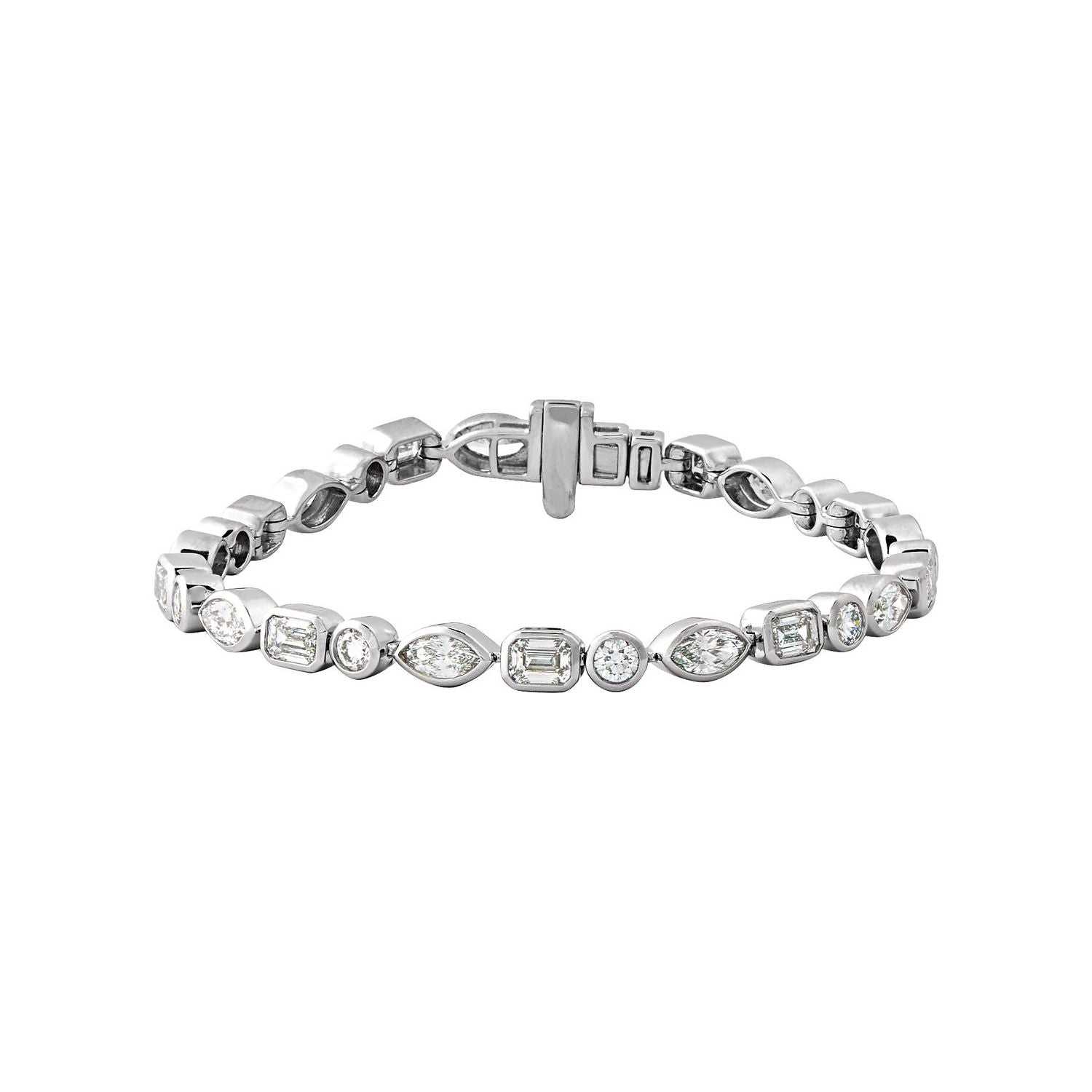 14K White Gold marquise emerald cut bezel set lab-grown diamond tennis bracelet