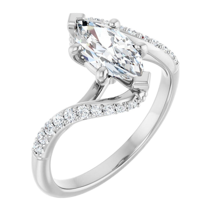 Marquise Lab-Grown Diamond Bypass Pavé Solitaire engagement ring in 14K White Gold, shown with a 1.00 ct center