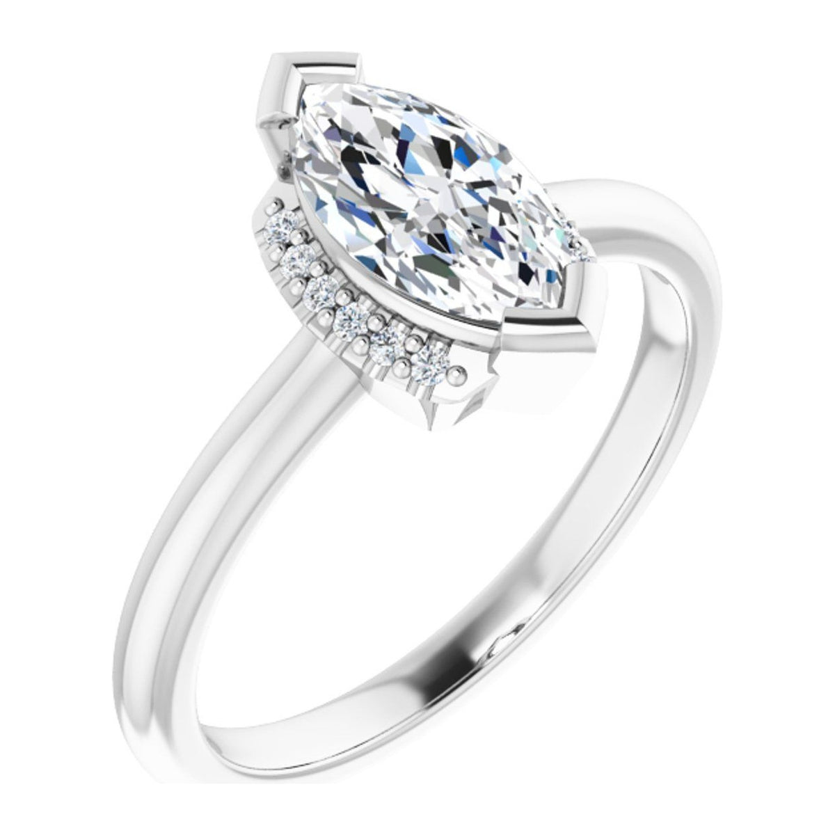 Marquise Lab-Grown Diamond Hidden-Halo Solitaire engagement ring in 14K White Gold, shown with a 1.00 ct center
