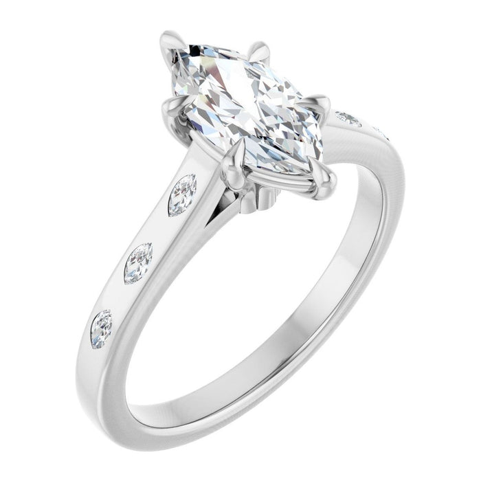 Marquise Lab-Grown Diamond Marquise-Accent Solitaire engagement ring in 14K White Gold, shown with a 1.00 ct center