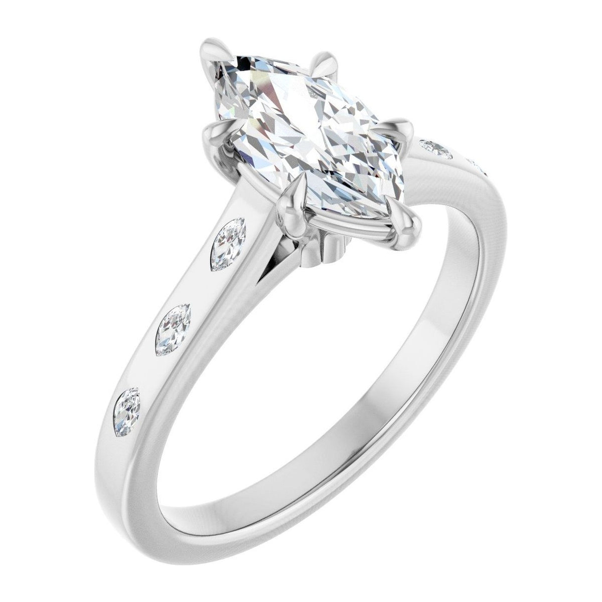 Marquise Lab-Grown Diamond Marquise-Accent Solitaire engagement ring in 14K White Gold, shown with a 1.00 ct center