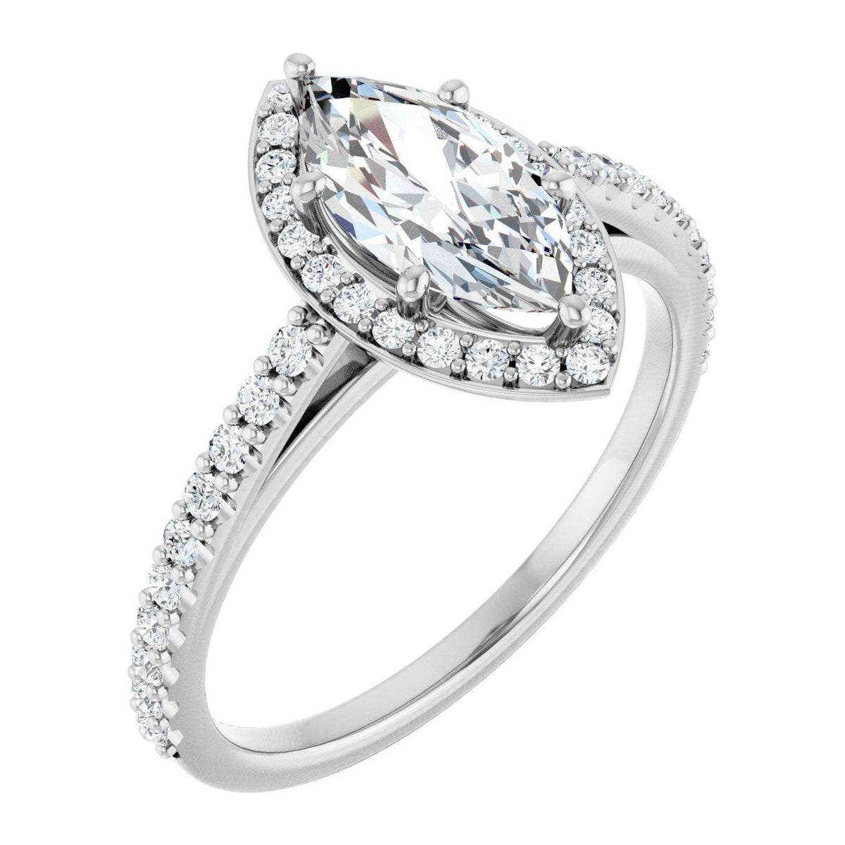 Marquise Lab-Grown Diamond Pavé Halo engagement ring in 14K White Gold, shown with a 1.00 ct center