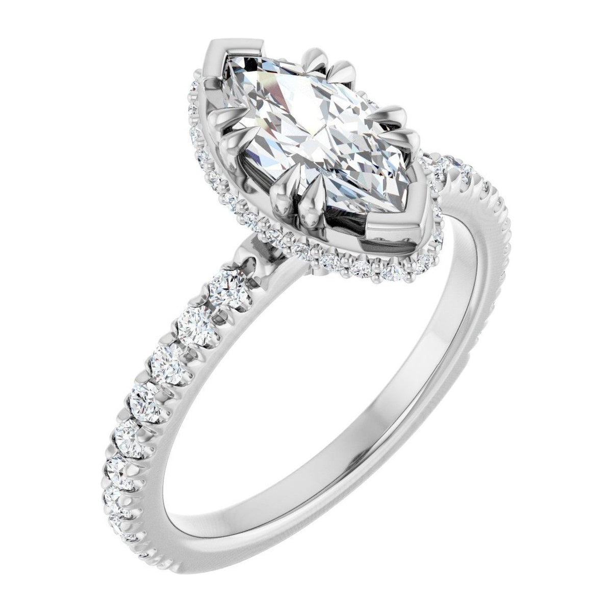Marquise Lab-Grown Diamond Split-Prong Hidden-Halo Pavé engagement ring in 14K White Gold, shown with a 1.00 ct center