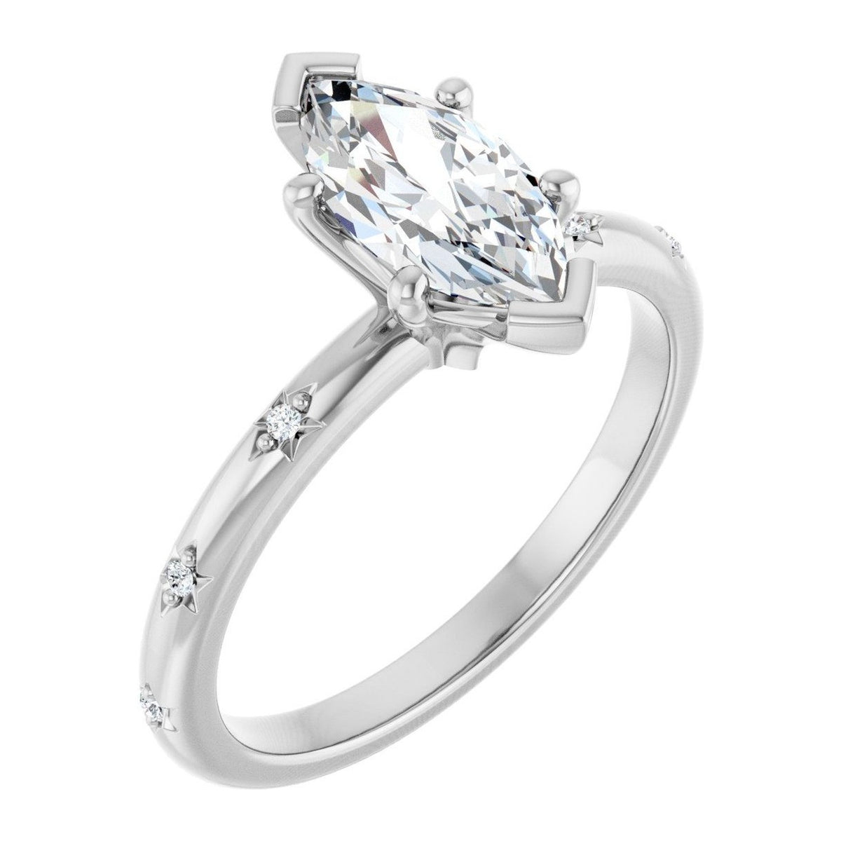 Marquise Lab-Grown Diamond Star-Set V-Prong Solitaire engagement ring in 14K White Gold, shown with a 1.00 ct center