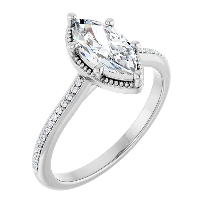 Marquise Lab-Grown Diamond Vintage Milgrain Solitaire engagement ring in 14K White Gold, shown with a 1.00 ct center