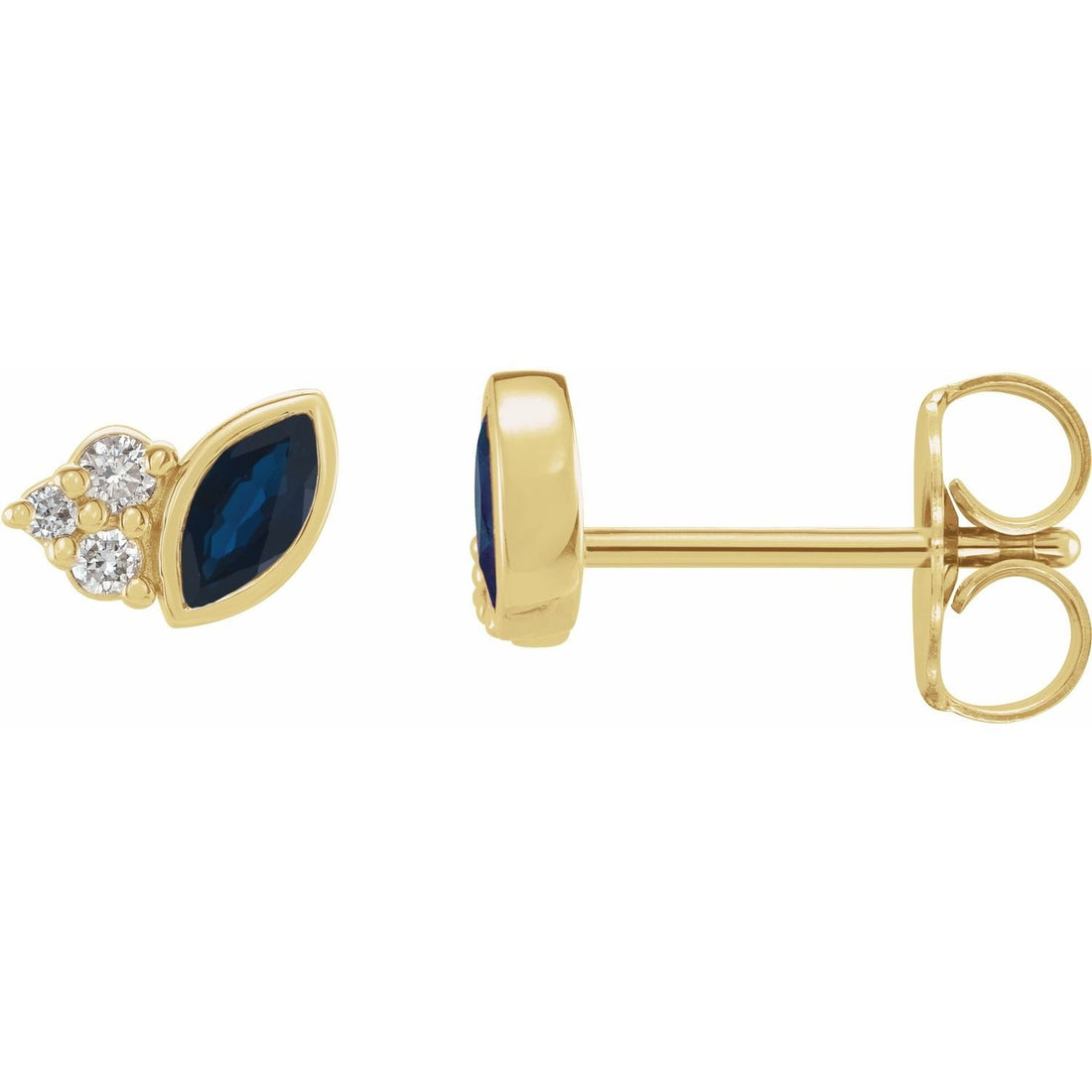 marquise natural blue sapphire earrings in 14k Yellow Gold