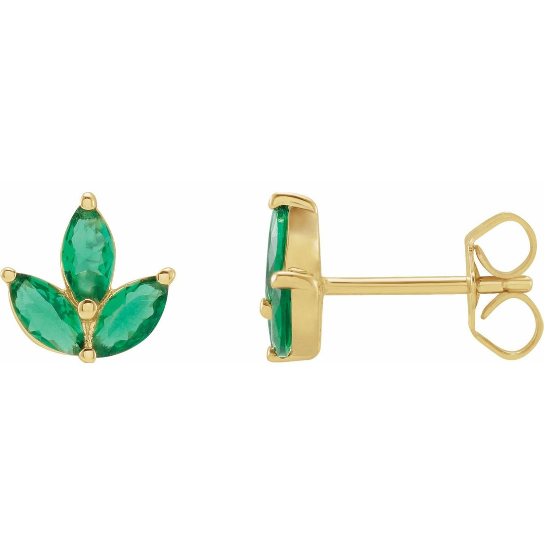 marquise natural emerald cluster earrings in 14k Yellow Gold