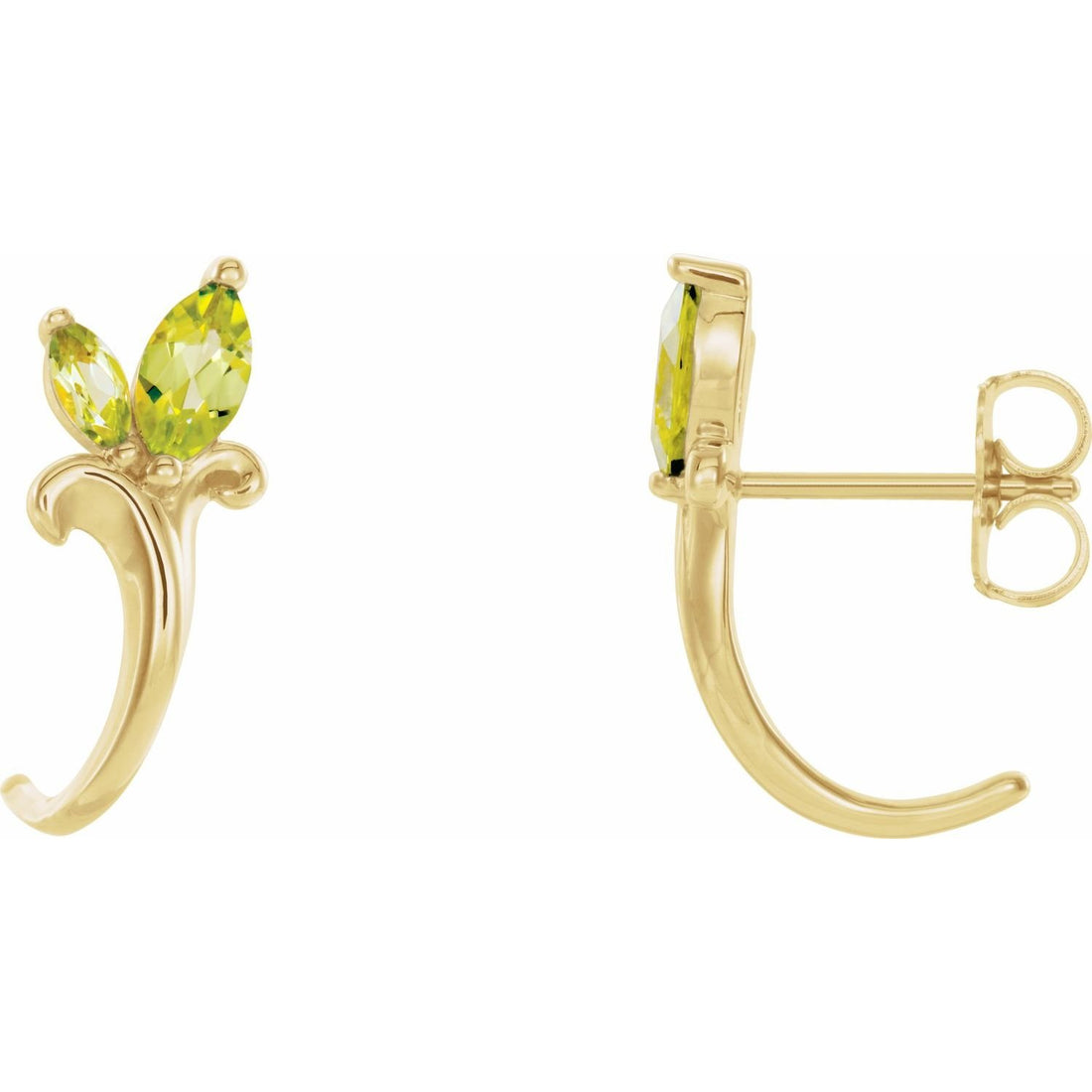 marquise peridot floral hoop earrings in 14k Yellow Gold