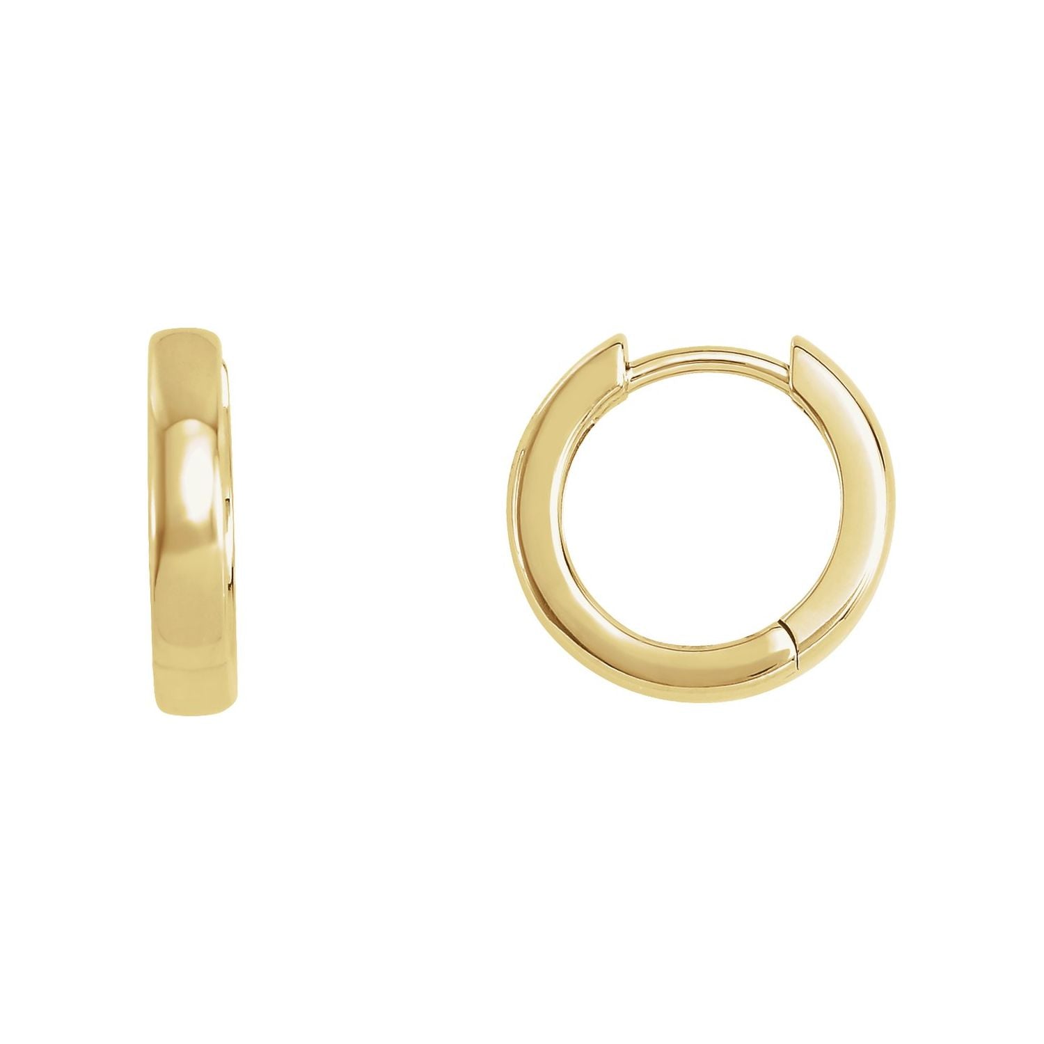 14K Yellow Gold Medium 14 mm hinged gold hoop earrings