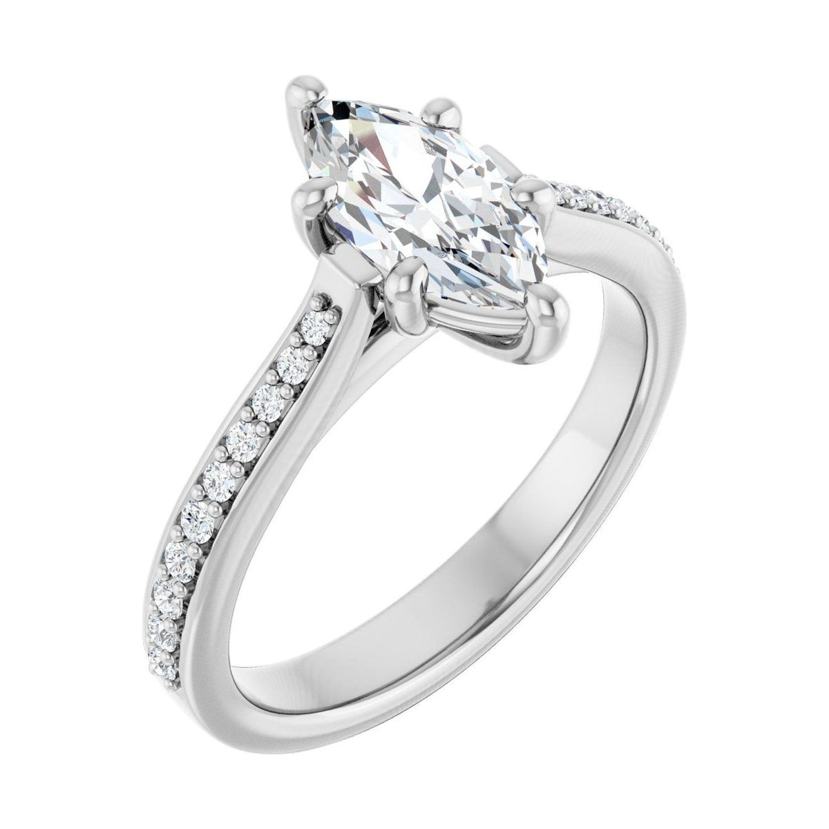 Marquise 1 ct moissanite 14K White Gold french pavé solitaire moissanite engagement ring