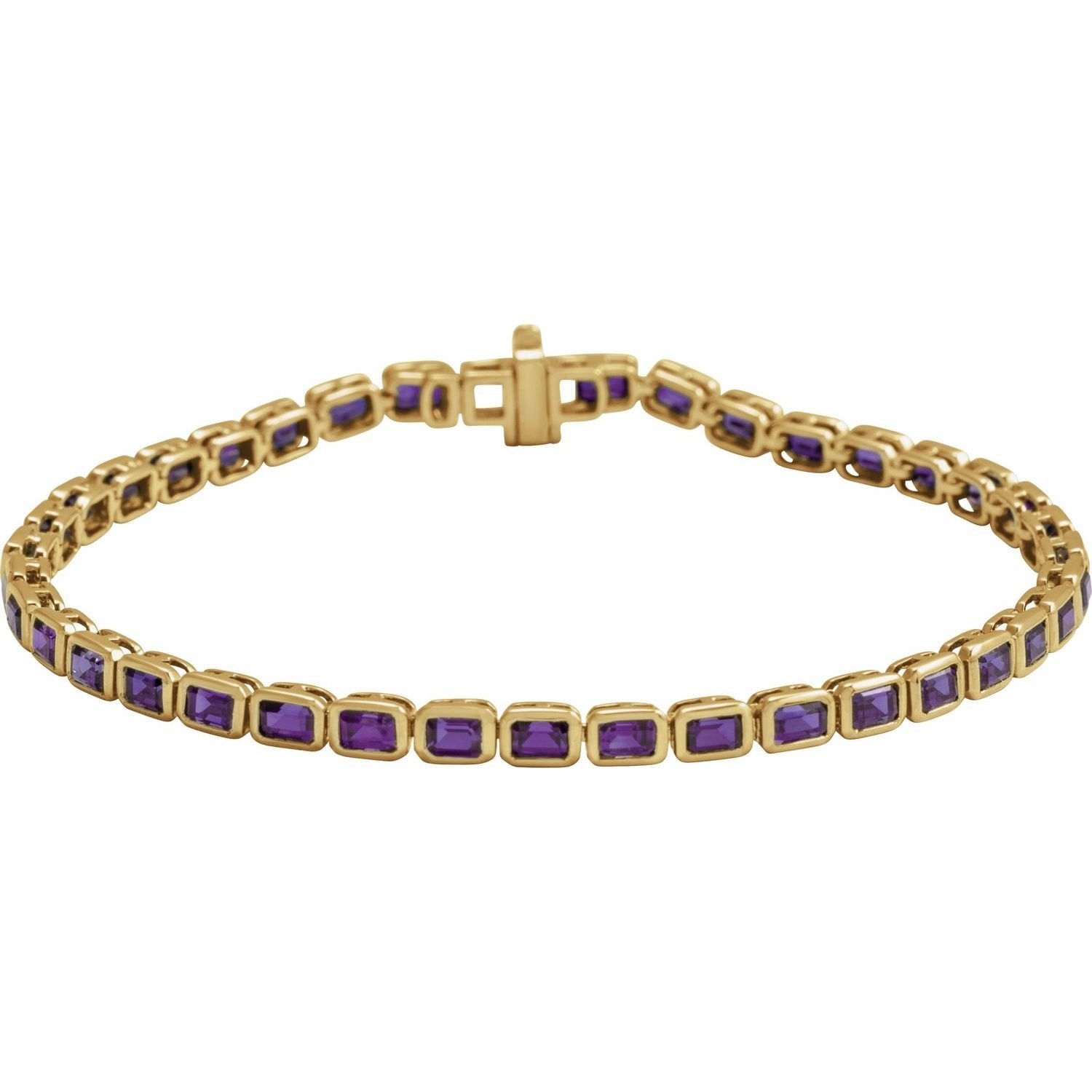 natural amethyst tennis bracelet in 14k Yellow Gold