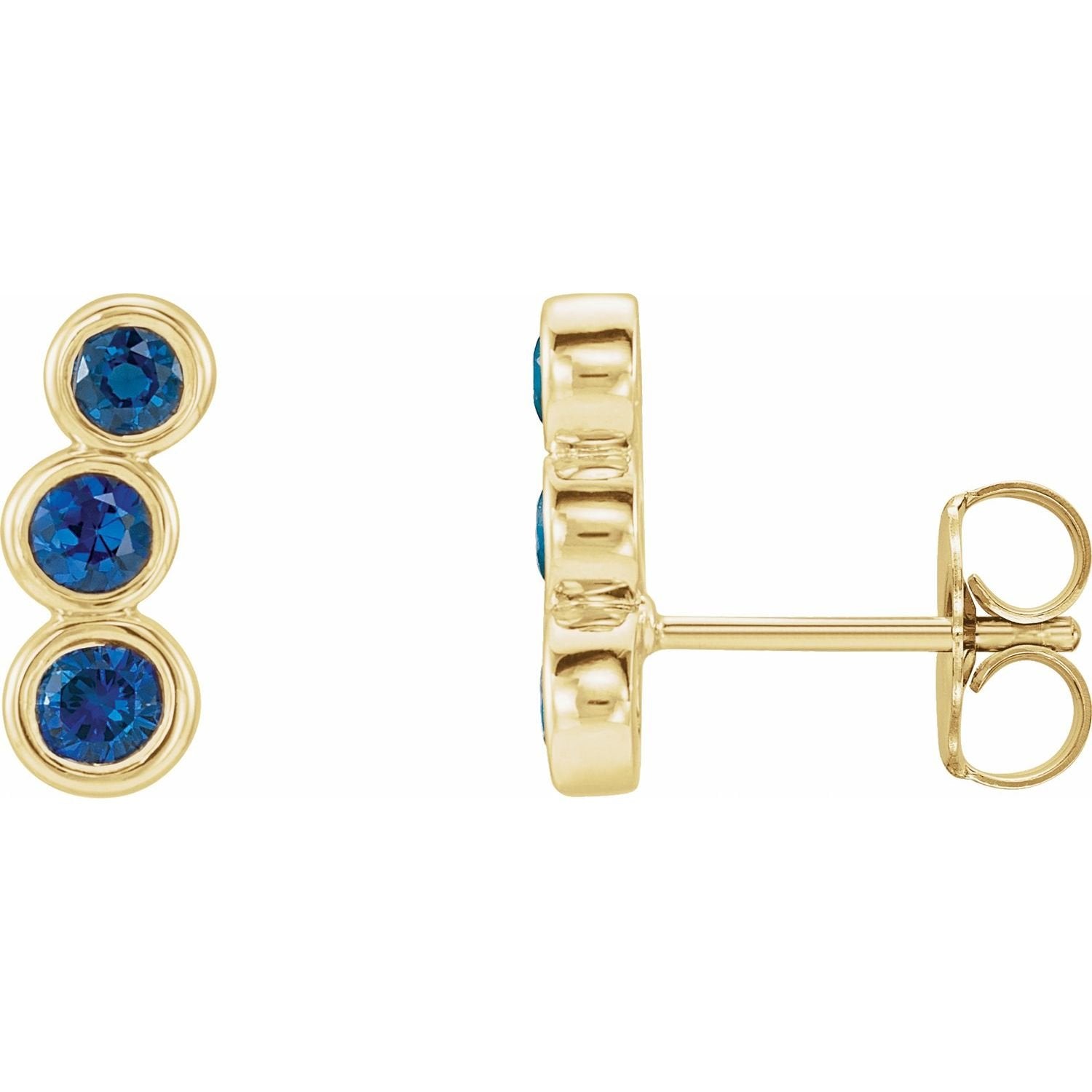 natural blue sapphire ear climbers in 14k Yellow Gold