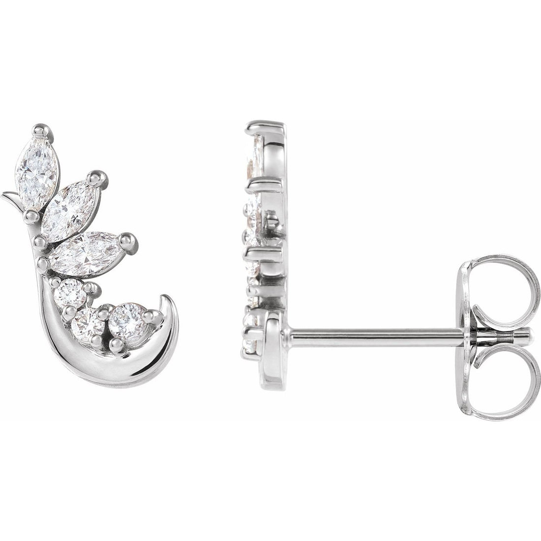 natural diamond climber earrings in 14k White Gold