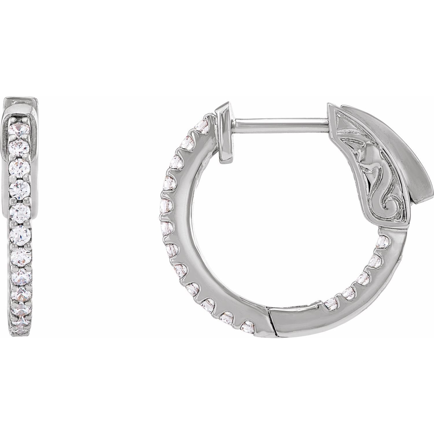 natural diamond hoop earrings in 14k White Gold