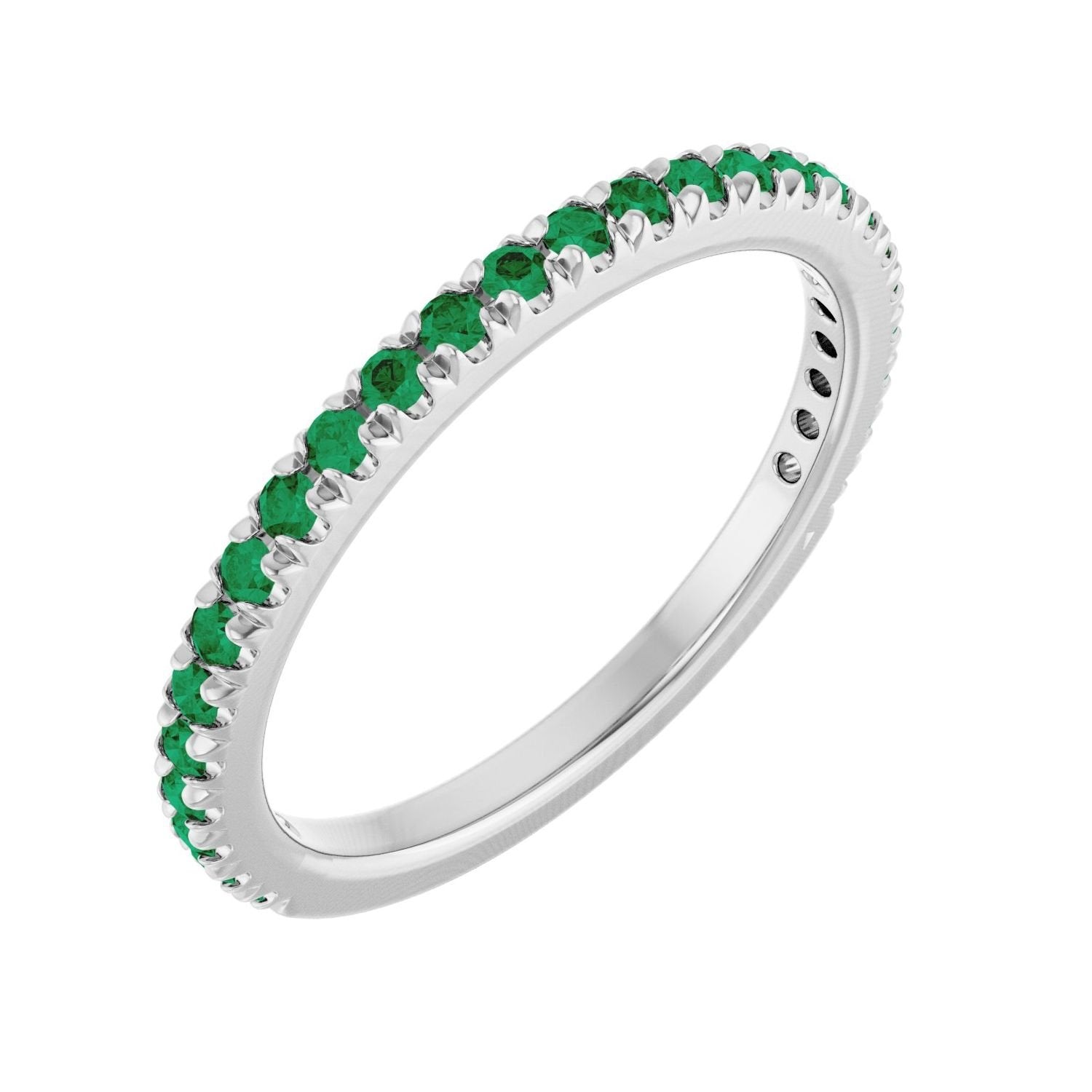 natural emerald french-set anniversary band in 14k White Gold