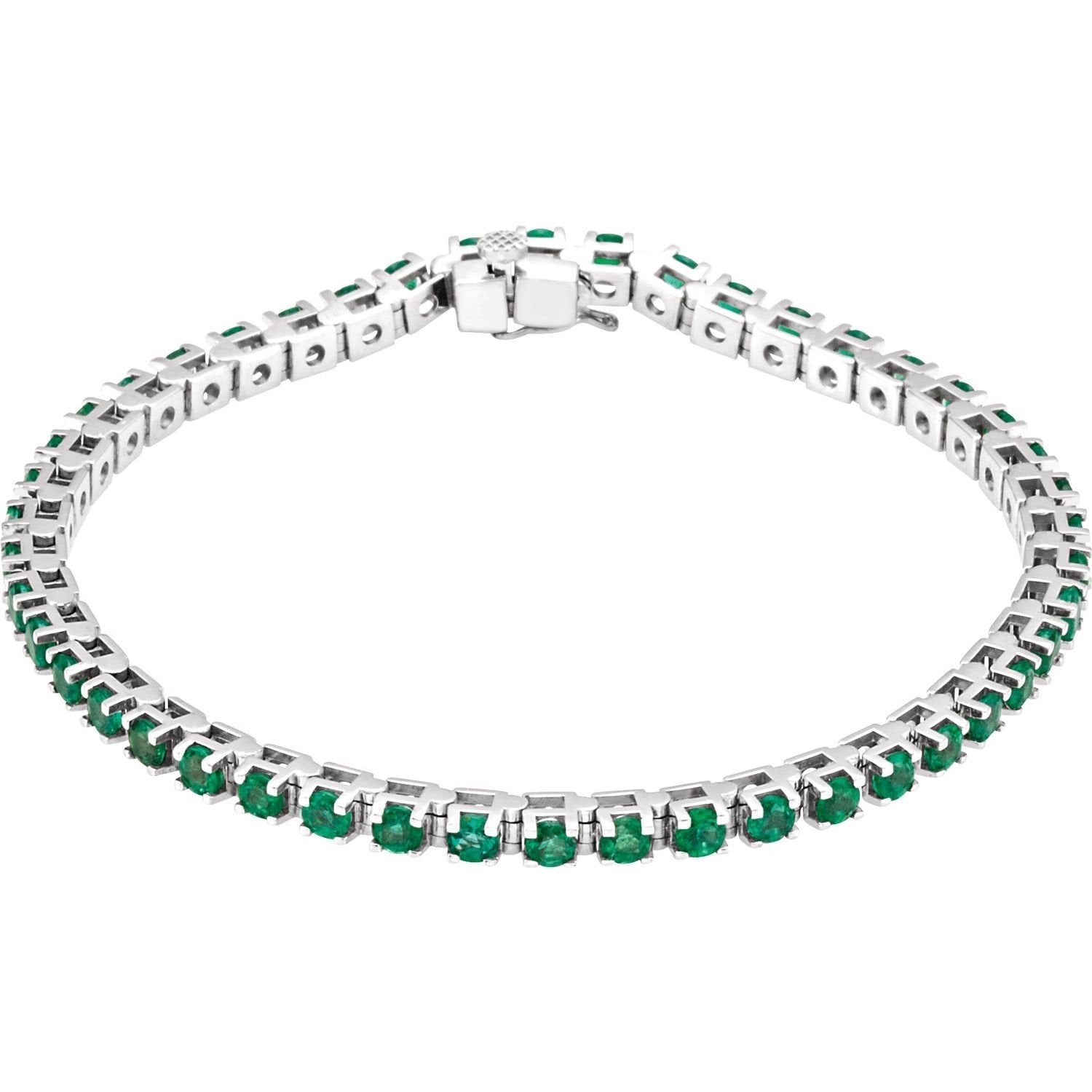 natural emerald tennis bracelet in 14k White Gold