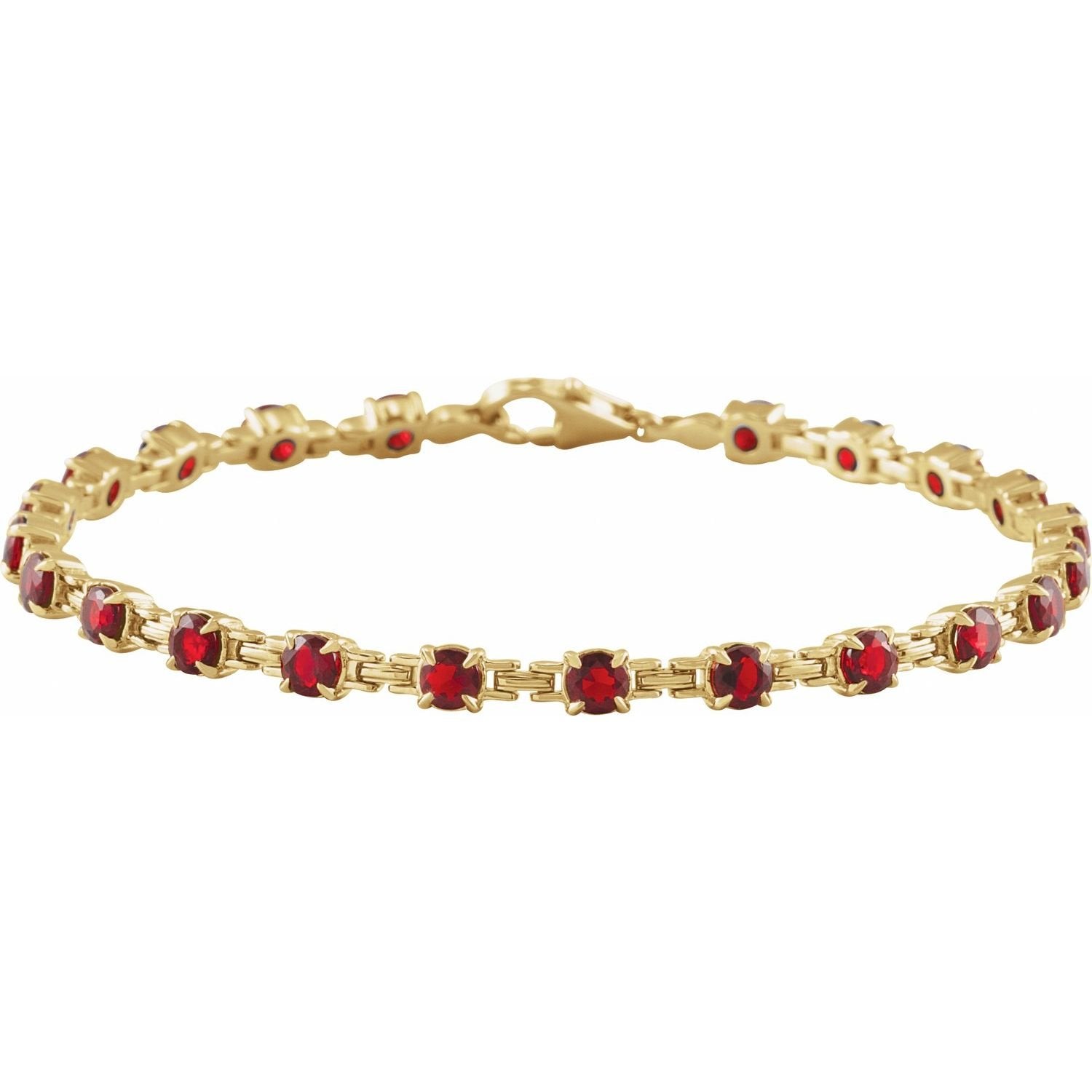 natural garnet tennis bracelet in 14k Yellow Gold