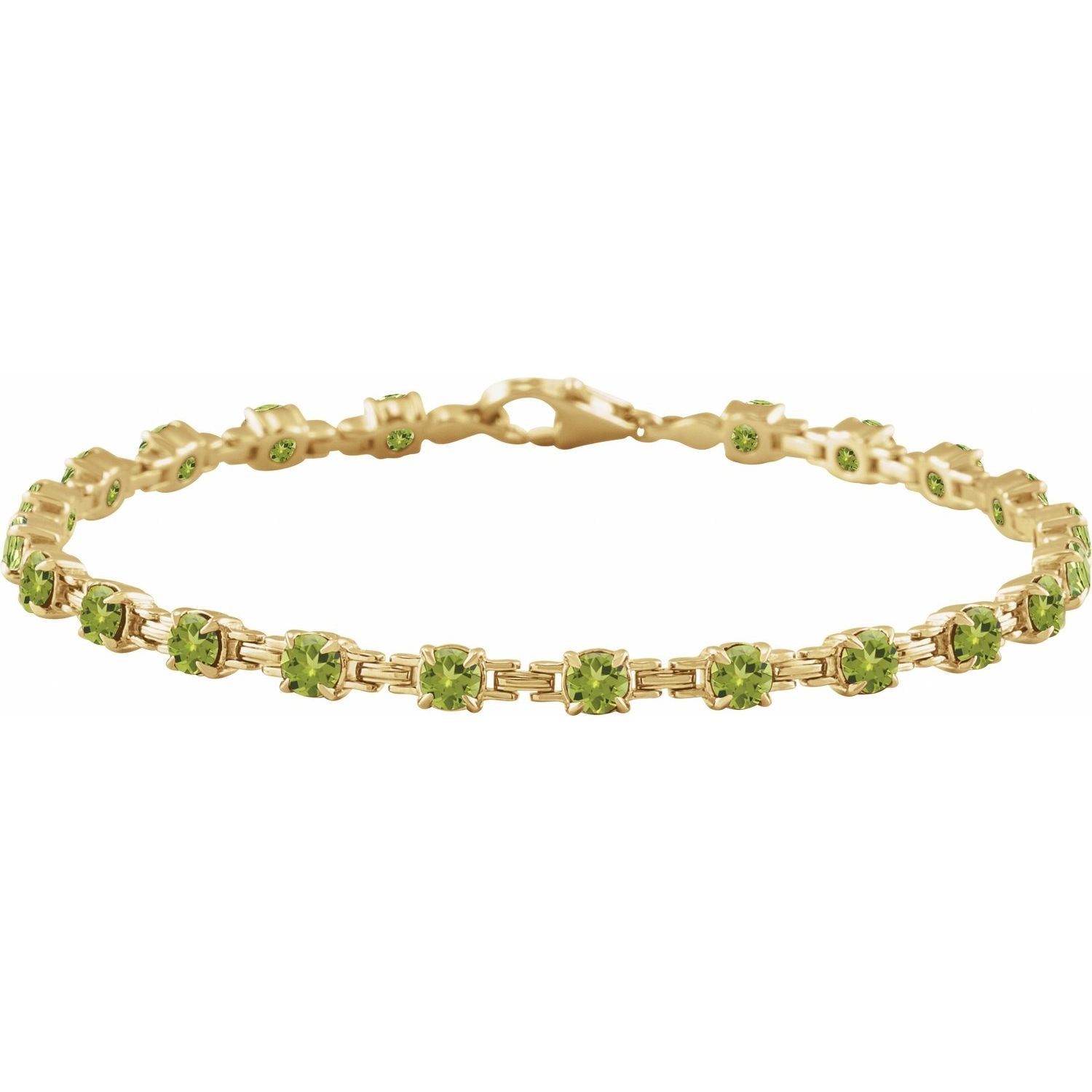natural peridot tennis bracelet in 14k Yellow Gold