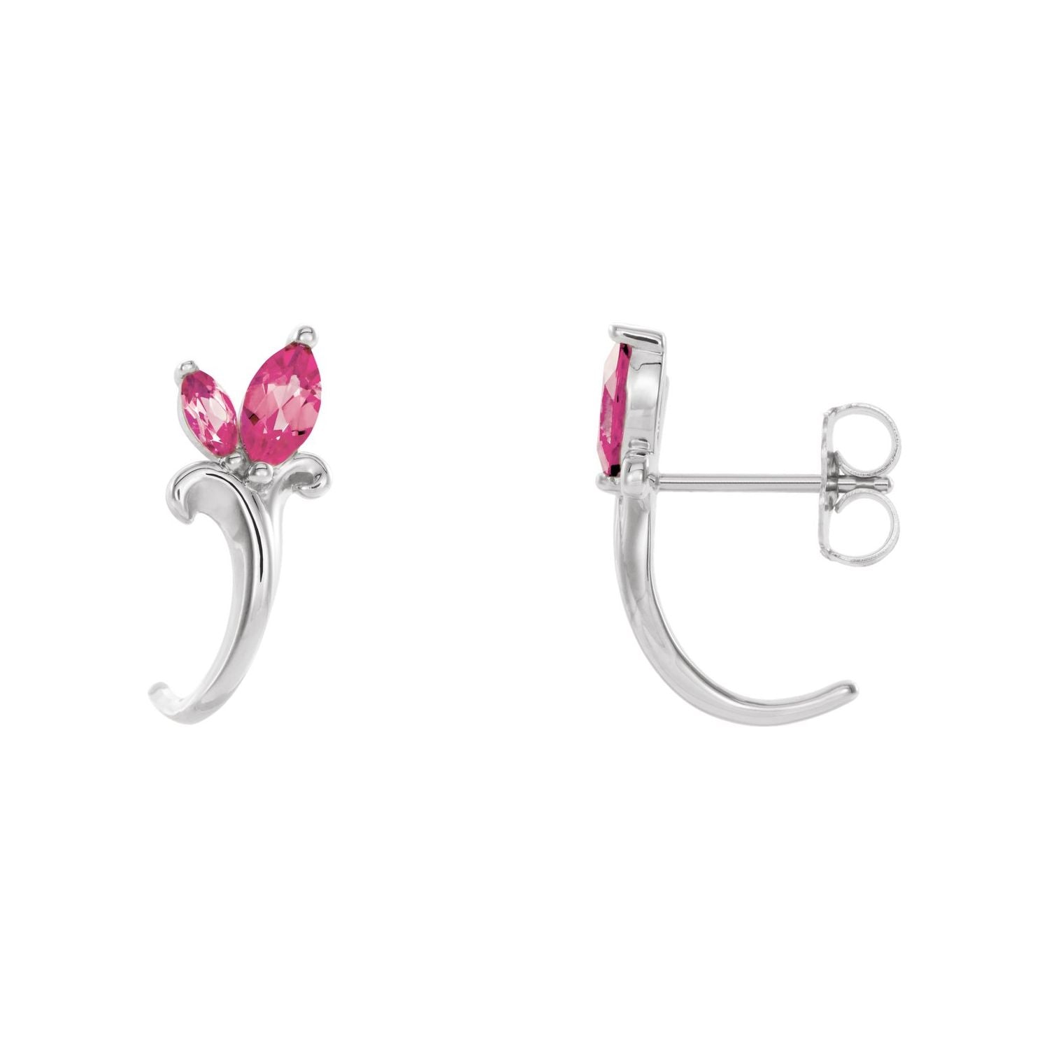 14K White Gold natural pink tourmaline floral marquise earrings