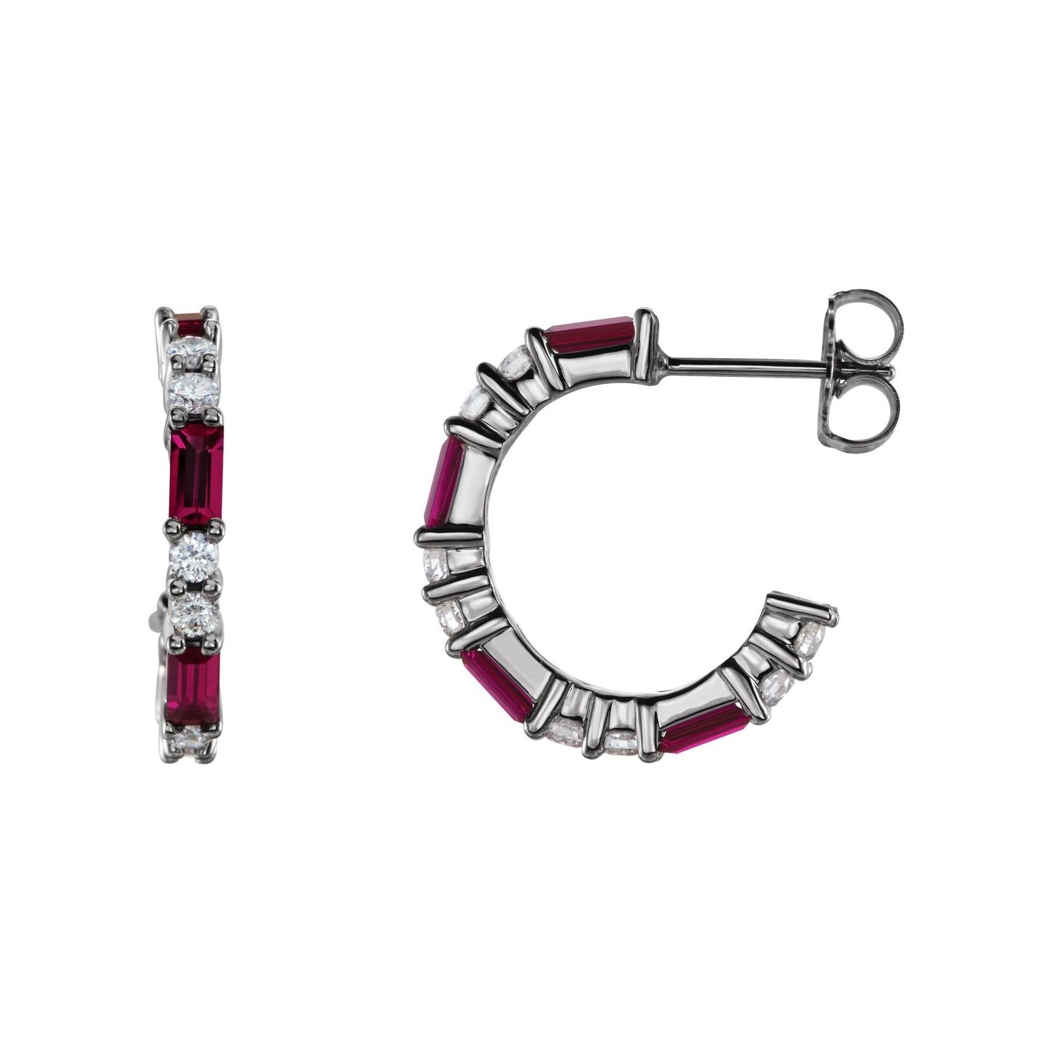 14K White Gold baguette natural ruby earrings