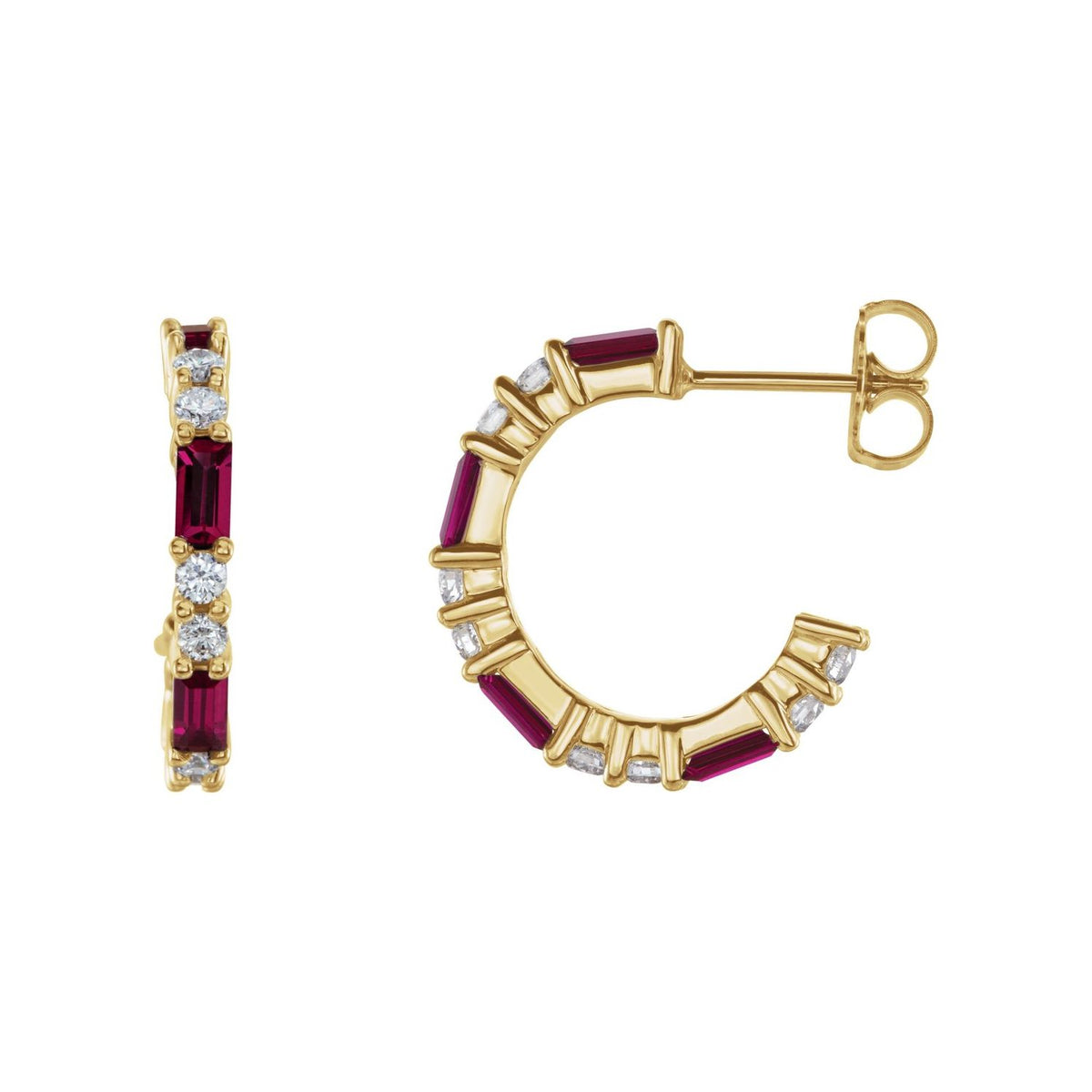 14K Yellow Gold baguette natural ruby earrings