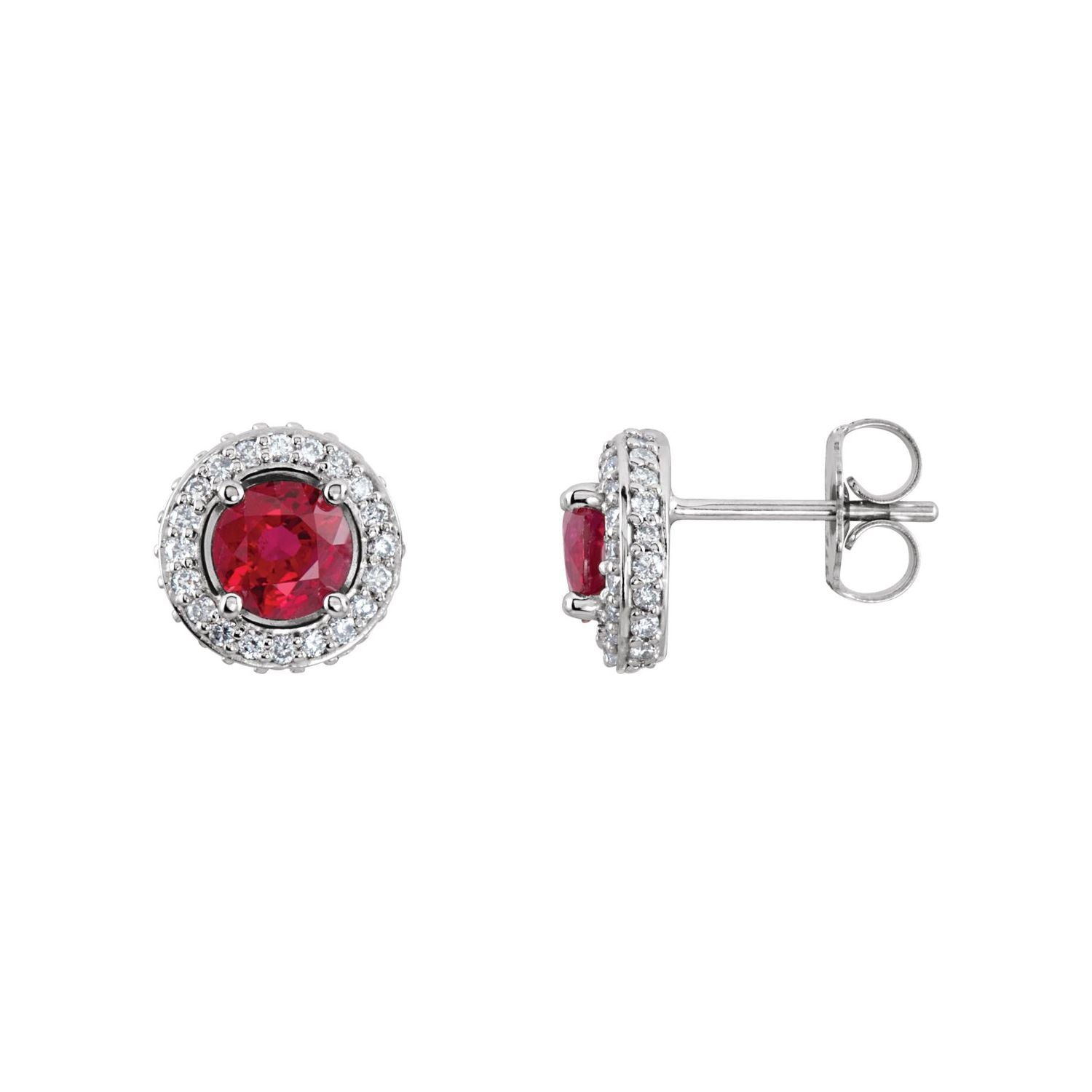 14K White Gold round natural ruby earrings