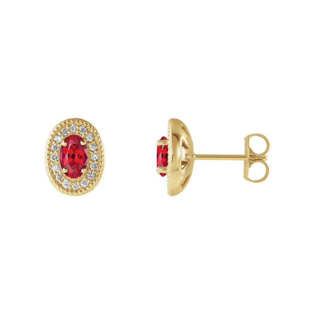 14K Yellow Gold oval natural ruby earrings
