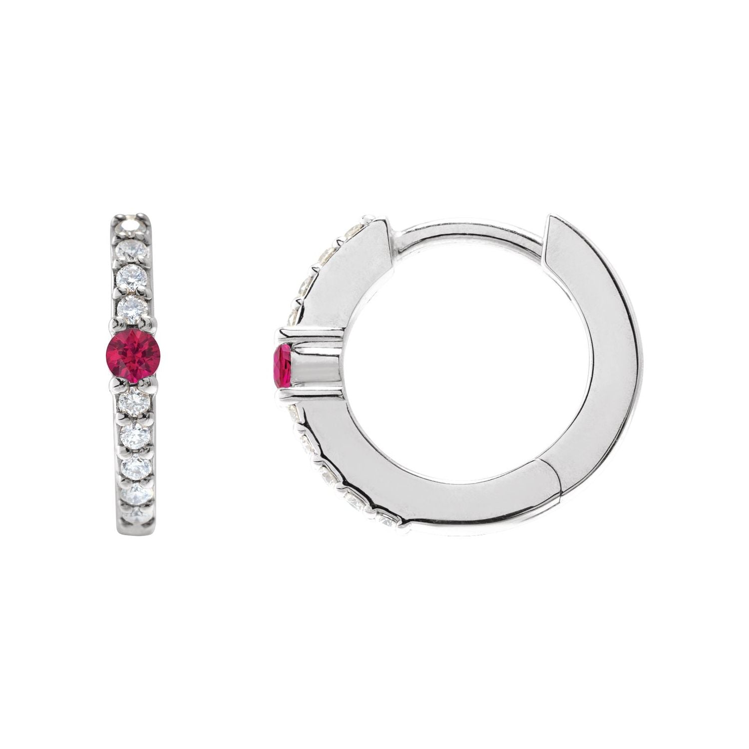 14K White Gold round natural ruby earrings