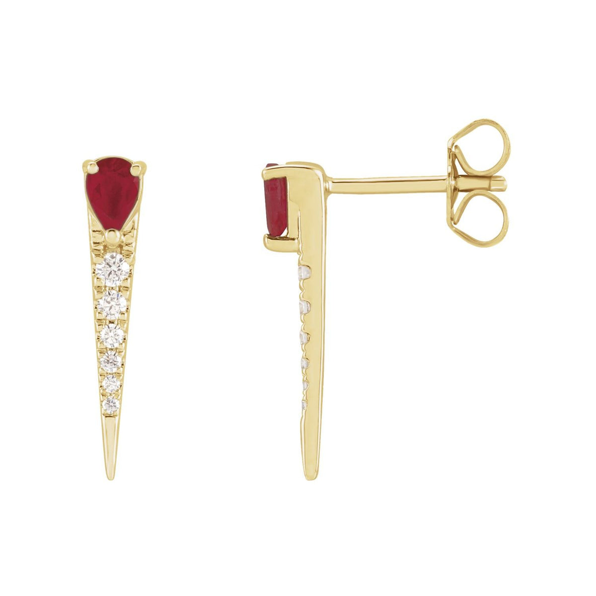 14K Yellow Gold pear natural ruby earrings