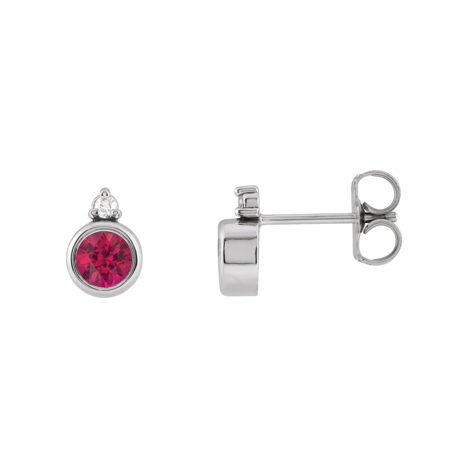 14K White Gold round natural ruby earrings